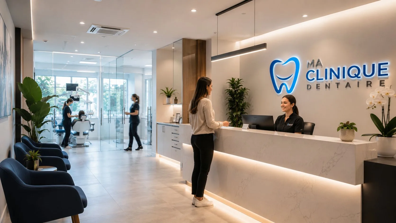 Réception d'une clinique dentaire moderne et accueillante